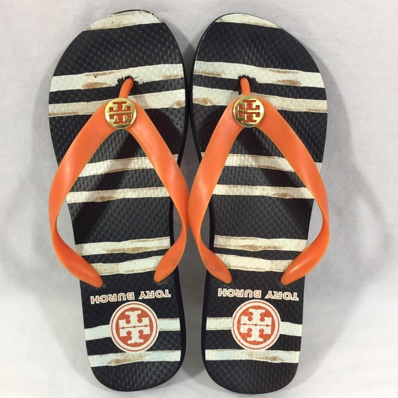 navy blue tory burch flip flops
